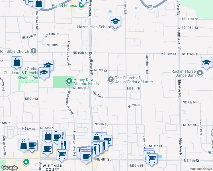 map of restaurants, bars, coffee shops, grocery stores, and more near 807 Field Avenue Northeast in Renton
