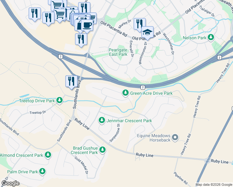 map of restaurants, bars, coffee shops, grocery stores, and more near 131 Green Acre Drive in St. John's