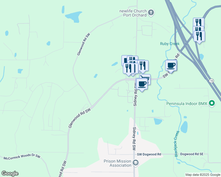 map of restaurants, bars, coffee shops, grocery stores, and more near 414 Southwest Hayworth Drive in Port Orchard