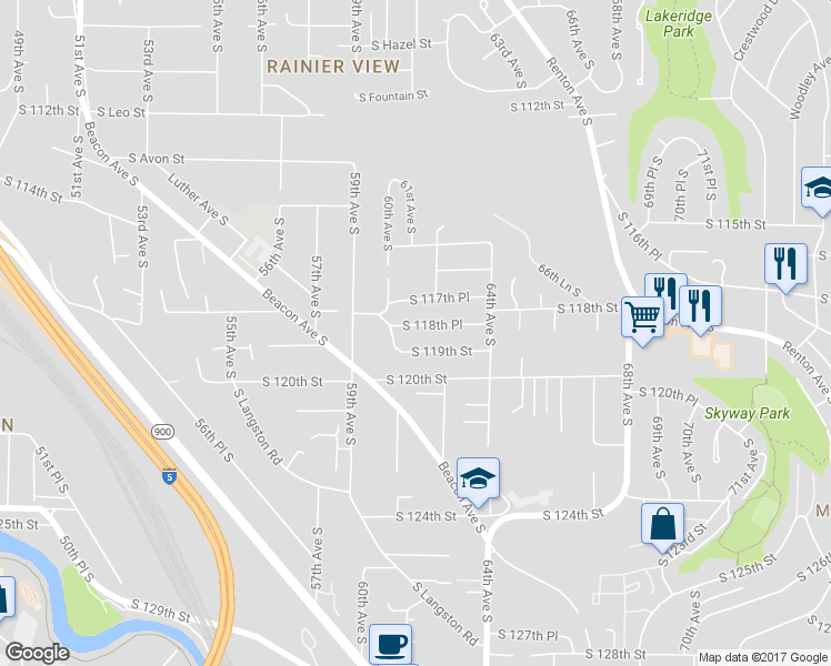 map of restaurants, bars, coffee shops, grocery stores, and more near 6019 South 118th Place in Seattle