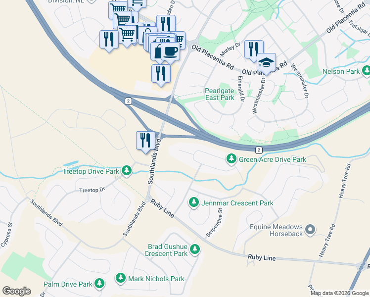 map of restaurants, bars, coffee shops, grocery stores, and more near 7 Butterworth Place in St. John's