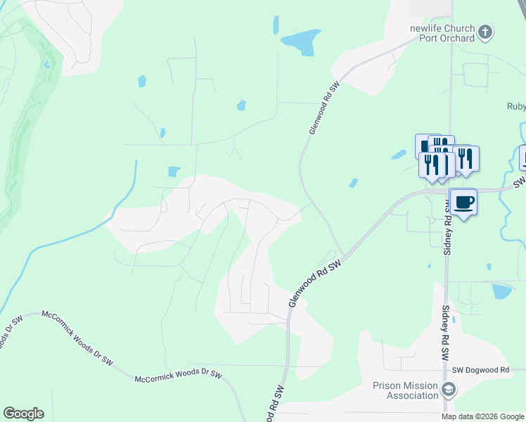 map of restaurants, bars, coffee shops, grocery stores, and more near 5528 Glenwood Road Southwest in Port Orchard