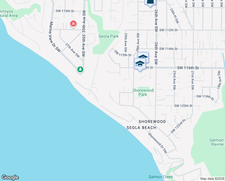 map of restaurants, bars, coffee shops, grocery stores, and more near 11808 Marine View Drive Southwest in Burien