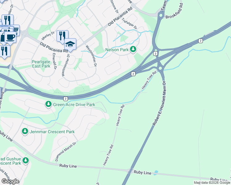 map of restaurants, bars, coffee shops, grocery stores, and more near 57 Heavy Tree Road in St. John's