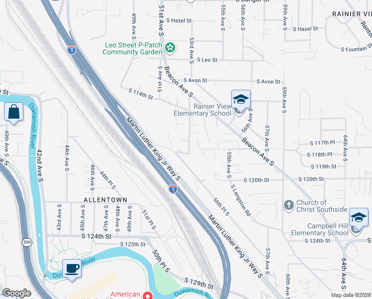 map of restaurants, bars, coffee shops, grocery stores, and more near 5234 South Wallace Street in Seattle