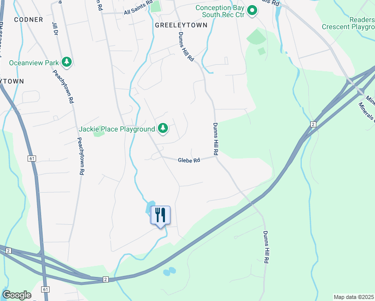 map of restaurants, bars, coffee shops, grocery stores, and more near 7 Leisure Lane in Conception Bay South
