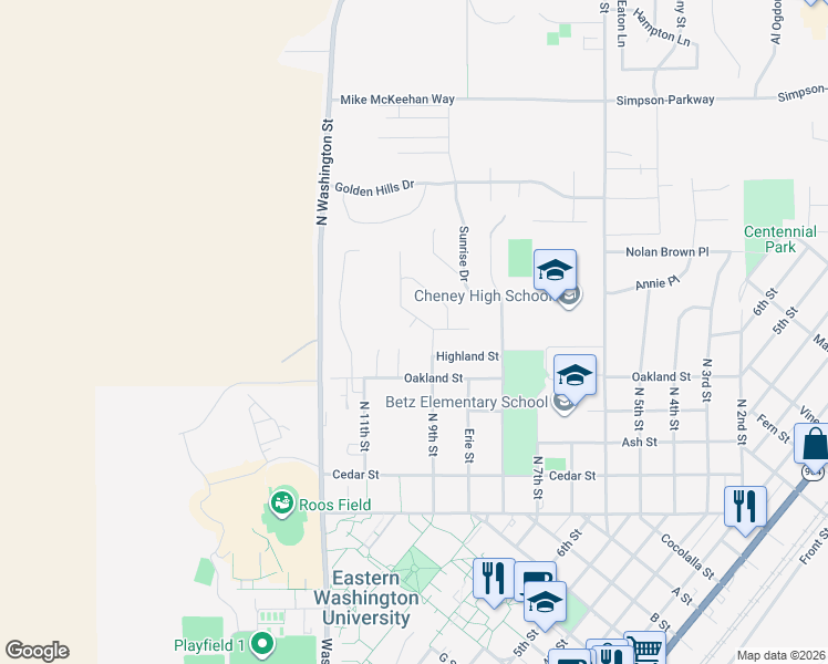 map of restaurants, bars, coffee shops, grocery stores, and more near 910 Summit Drive in Cheney