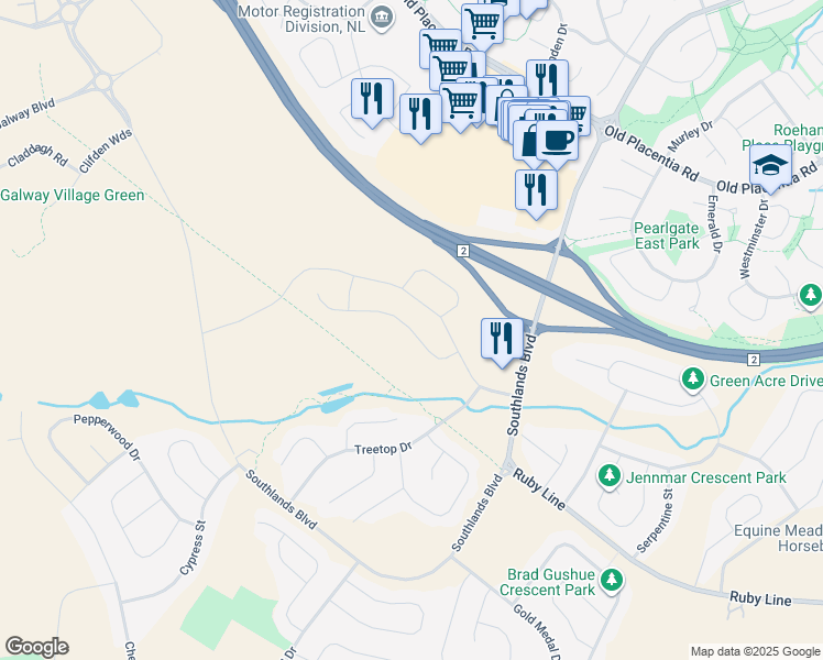 map of restaurants, bars, coffee shops, grocery stores, and more near 61 Cedar Hill Place in St. John's