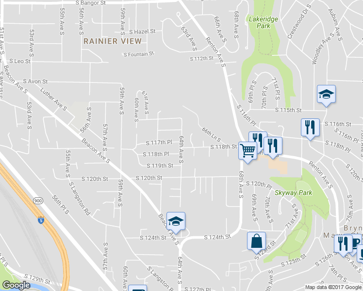 map of restaurants, bars, coffee shops, grocery stores, and more near 11754 64th Avenue South in Seattle