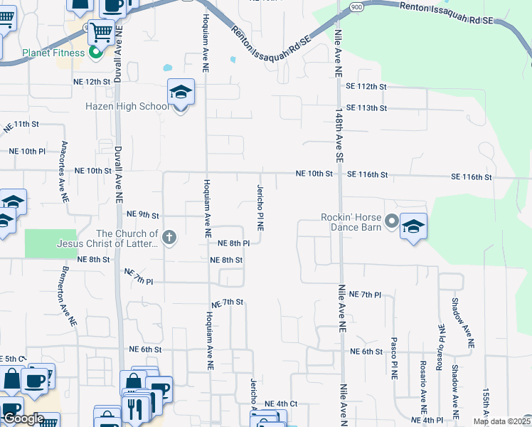 map of restaurants, bars, coffee shops, grocery stores, and more near 902 Jericho Place Northeast in Renton