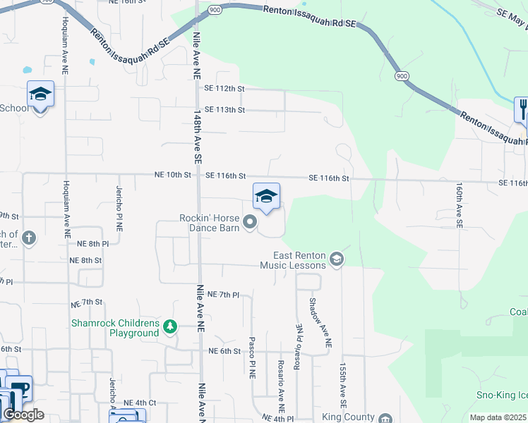 map of restaurants, bars, coffee shops, grocery stores, and more near 15025 Southeast 117th Street in Renton