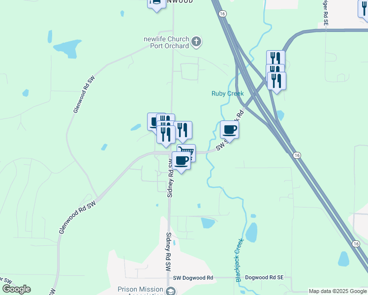 map of restaurants, bars, coffee shops, grocery stores, and more near 390 Southwest Sedgwick Road in Port Orchard