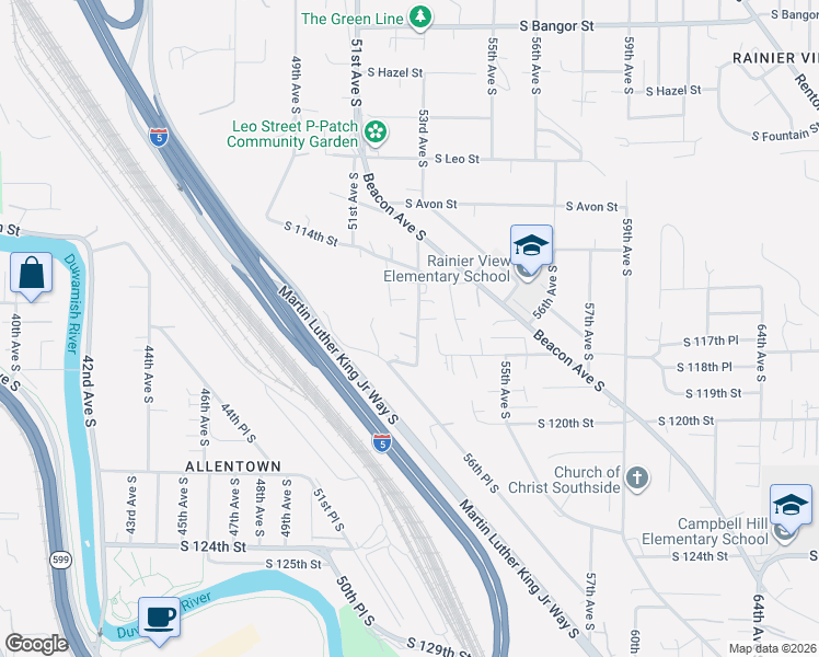 map of restaurants, bars, coffee shops, grocery stores, and more near 5234 South Wallace Street in Seattle