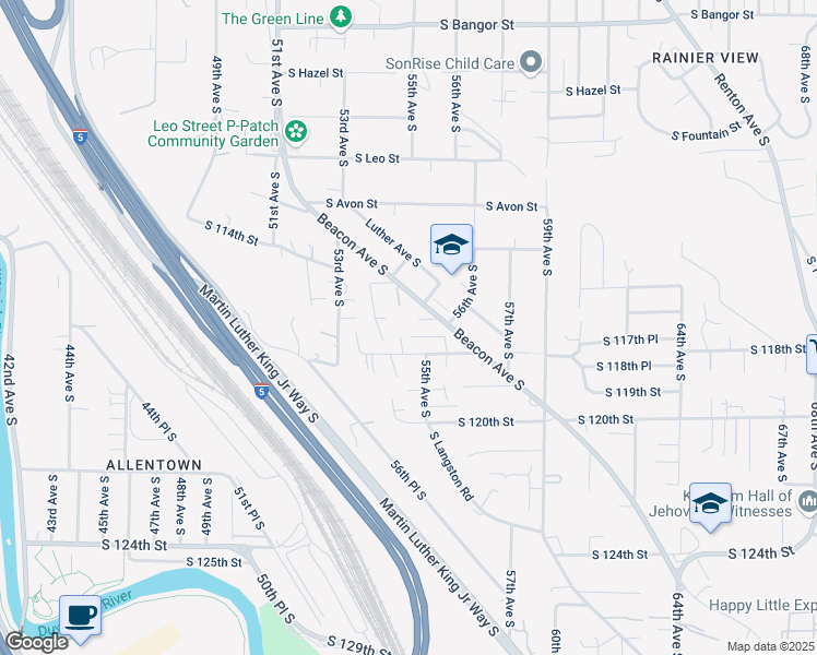 map of restaurants, bars, coffee shops, grocery stores, and more near 11639 Beacon Avenue South in Seattle