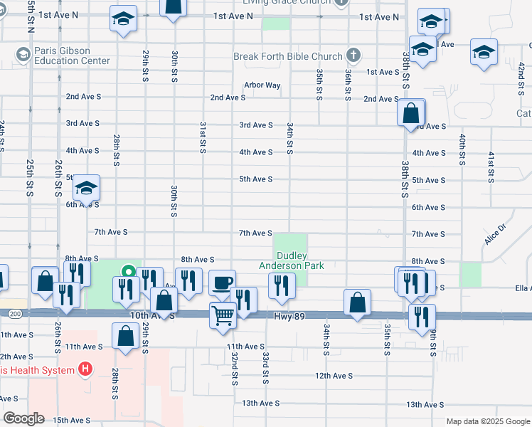 map of restaurants, bars, coffee shops, grocery stores, and more near 3225 7th Avenue South in Great Falls