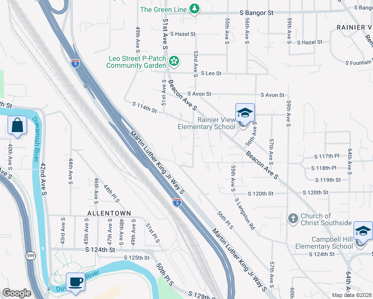 map of restaurants, bars, coffee shops, grocery stores, and more near 5234 South Wallace Street in Seattle