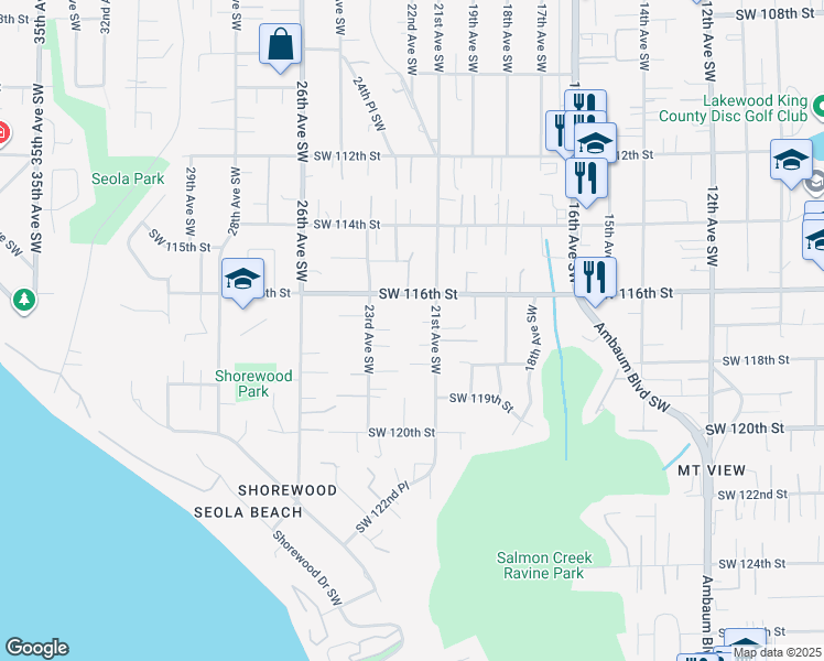 map of restaurants, bars, coffee shops, grocery stores, and more near 11803 21st Avenue Southwest in Burien