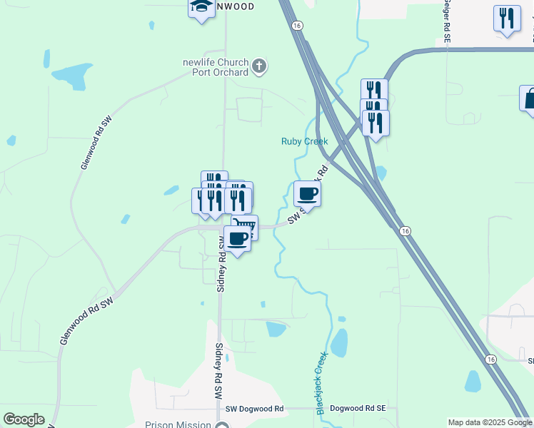 map of restaurants, bars, coffee shops, grocery stores, and more near 390 Southwest Sedgwick Road in Port Orchard