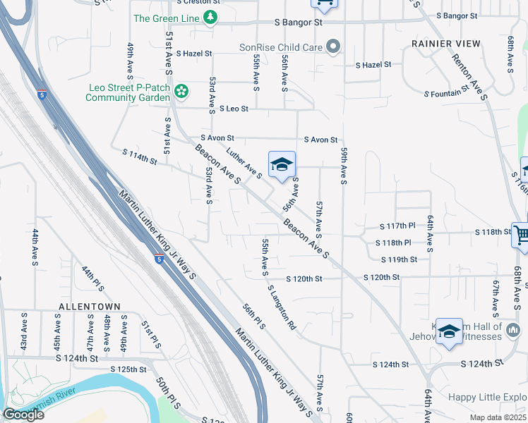 map of restaurants, bars, coffee shops, grocery stores, and more near 11639 Beacon Avenue South in Seattle