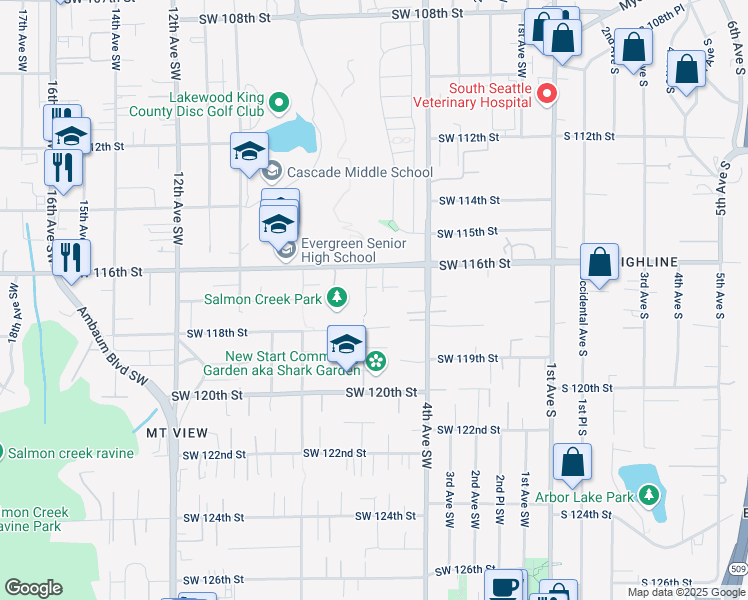 map of restaurants, bars, coffee shops, grocery stores, and more near 11616 6th Avenue Southwest in Seattle