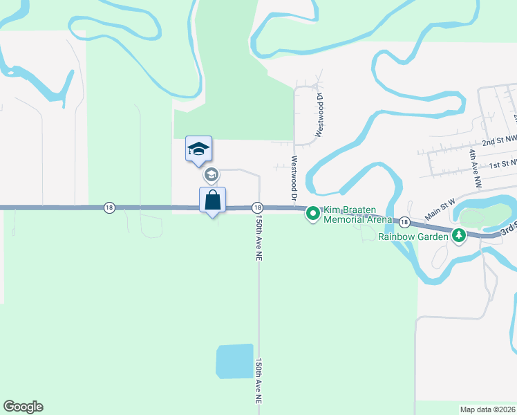 map of restaurants, bars, coffee shops, grocery stores, and more near 900 Main Street West in Mayville