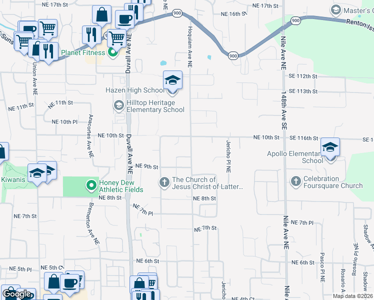 map of restaurants, bars, coffee shops, grocery stores, and more near 980 Hoquiam Avenue Northeast in Renton