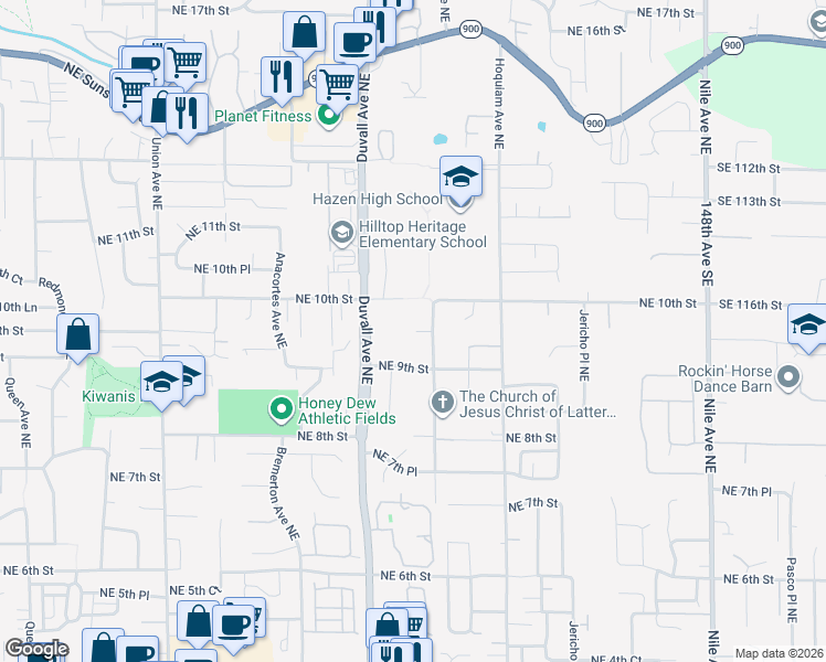 map of restaurants, bars, coffee shops, grocery stores, and more near 965 Field Avenue Northeast in Renton