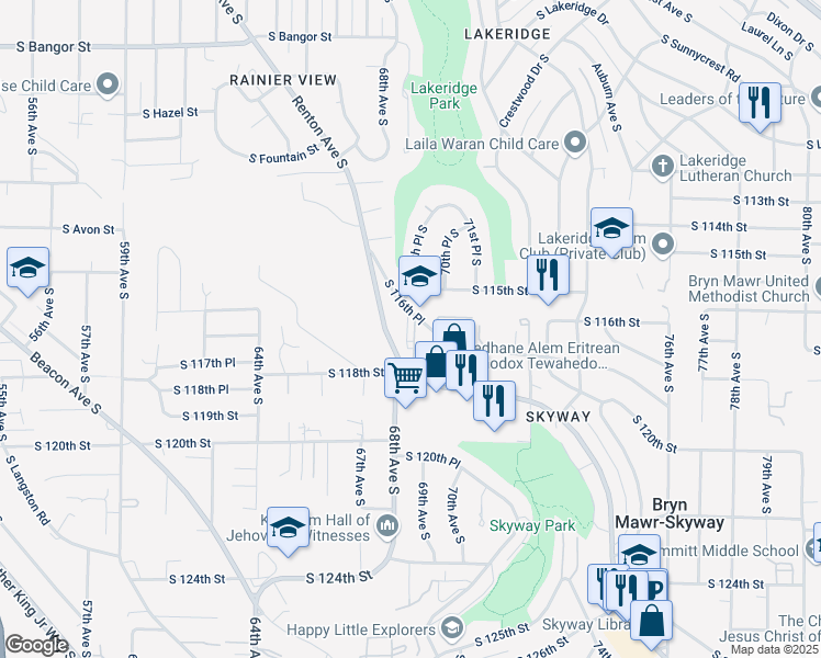 map of restaurants, bars, coffee shops, grocery stores, and more near 11650 Renton Avenue South in Seattle
