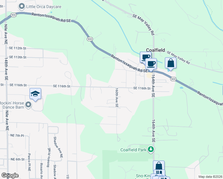 map of restaurants, bars, coffee shops, grocery stores, and more near 15847 Southeast 116th Street in Renton