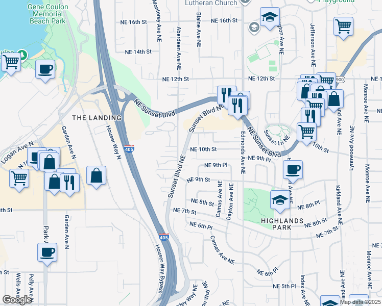 map of restaurants, bars, coffee shops, grocery stores, and more near 962 Northeast Sunset Boulevard in Renton