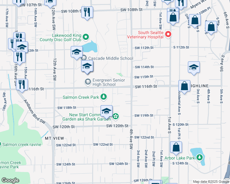 map of restaurants, bars, coffee shops, grocery stores, and more near 11616 6th Avenue Southwest in Seattle