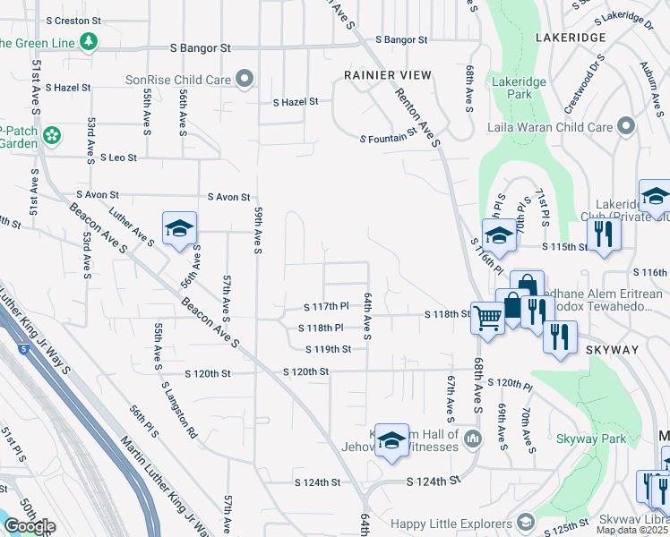 map of restaurants, bars, coffee shops, grocery stores, and more near 6211 South 116th Street in Seattle