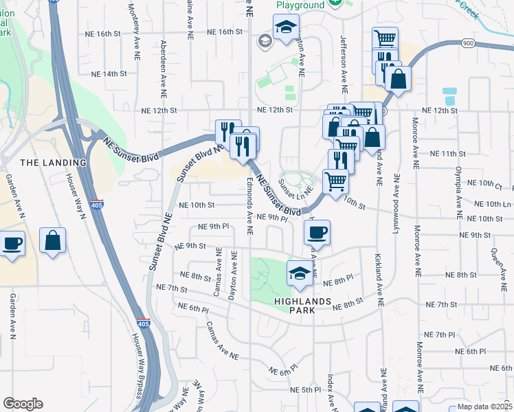 map of restaurants, bars, coffee shops, grocery stores, and more near 968 Edmonds Avenue Northeast in Renton