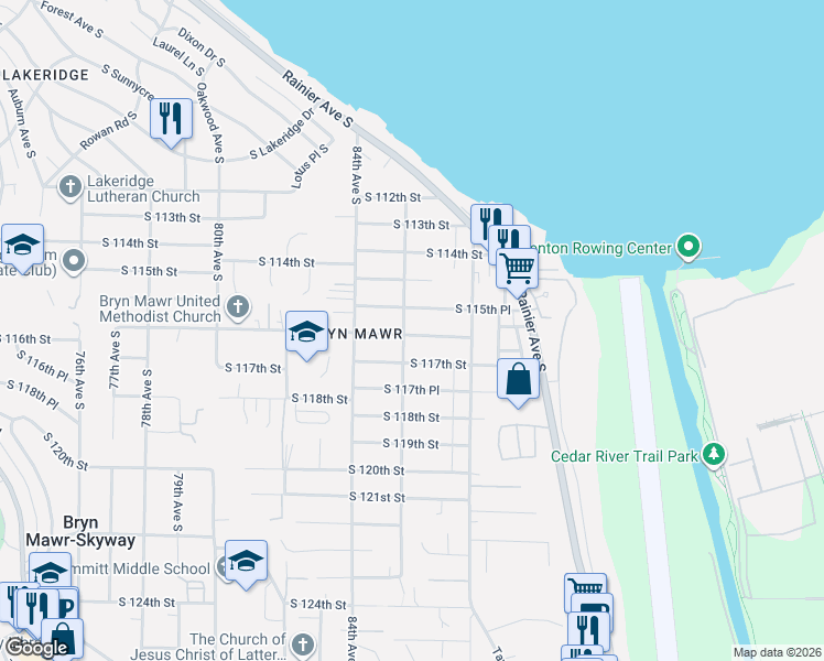 map of restaurants, bars, coffee shops, grocery stores, and more near 8508 South 116th Street in Seattle