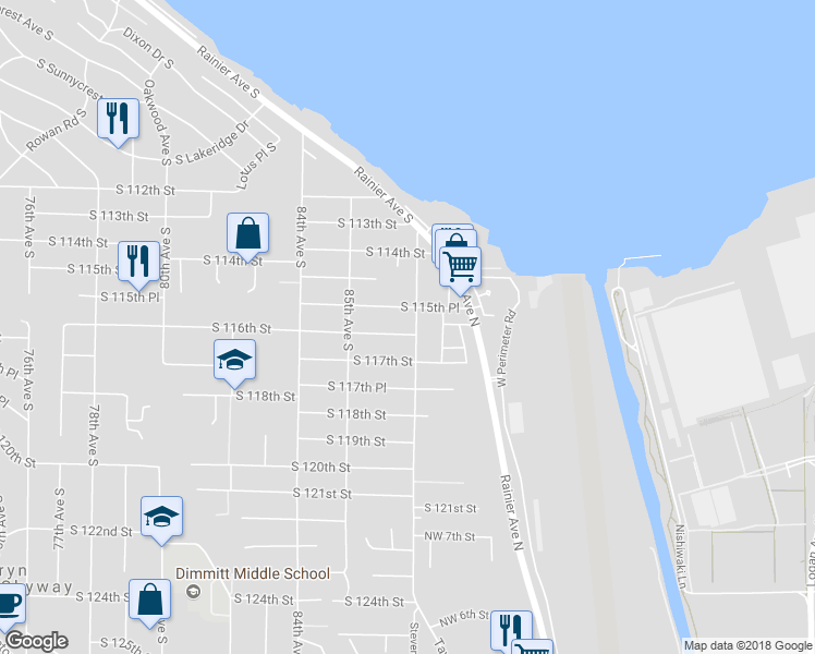 map of restaurants, bars, coffee shops, grocery stores, and more near 11541 87th Avenue South in Seattle