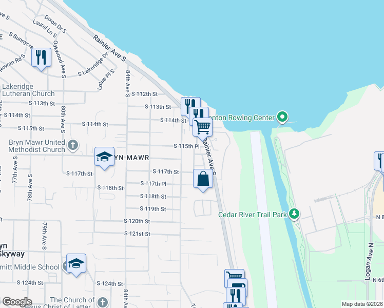 map of restaurants, bars, coffee shops, grocery stores, and more near 8807 South 116th Street in Seattle
