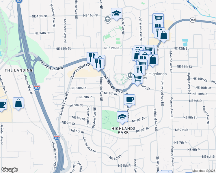 map of restaurants, bars, coffee shops, grocery stores, and more near 980 Edmonds Avenue Northeast in Renton