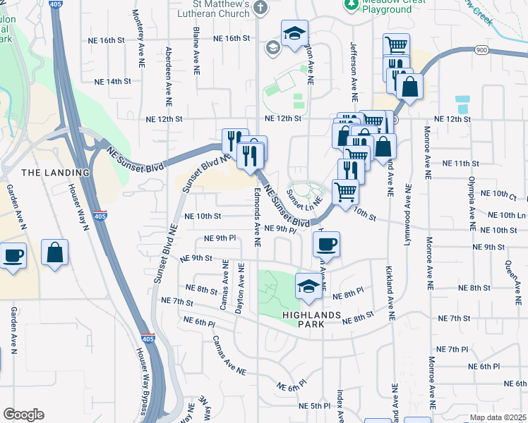 map of restaurants, bars, coffee shops, grocery stores, and more near 968 Edmonds Avenue Northeast in Renton