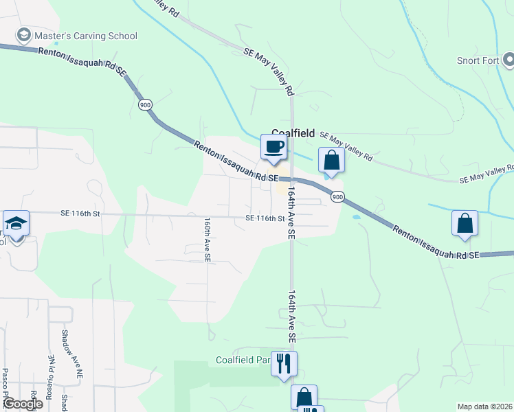 map of restaurants, bars, coffee shops, grocery stores, and more near 11453 163rd Avenue Southeast in Renton