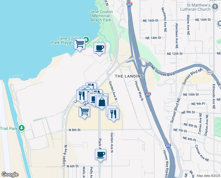 map of restaurants, bars, coffee shops, grocery stores, and more near 1205 North 10th Place in Renton
