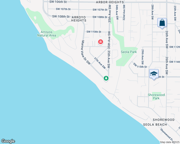 map of restaurants, bars, coffee shops, grocery stores, and more near 11408 Marine View Drive Southwest in Seattle