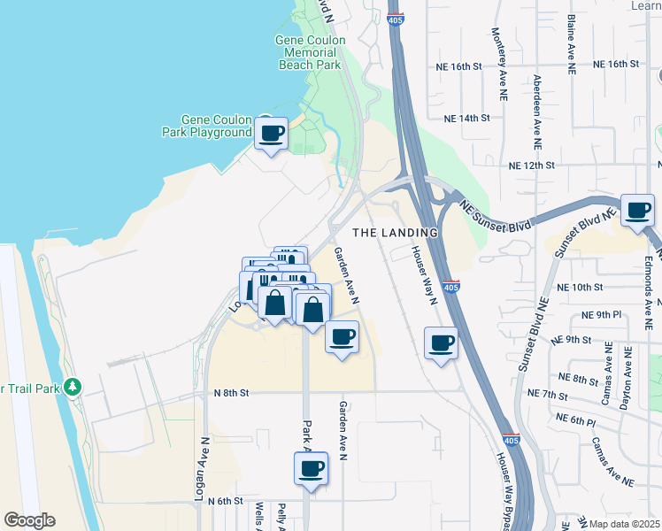 map of restaurants, bars, coffee shops, grocery stores, and more near in Renton
