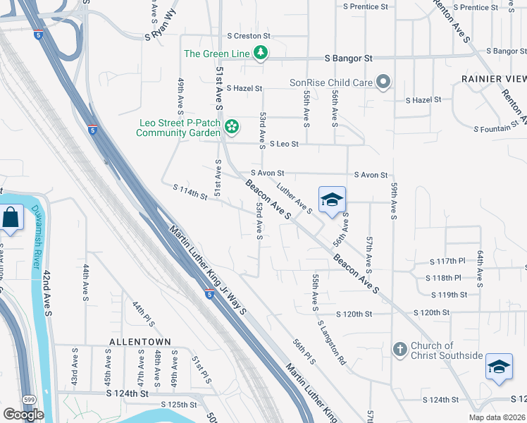 map of restaurants, bars, coffee shops, grocery stores, and more near 11123 Beacon Avenue South in Seattle