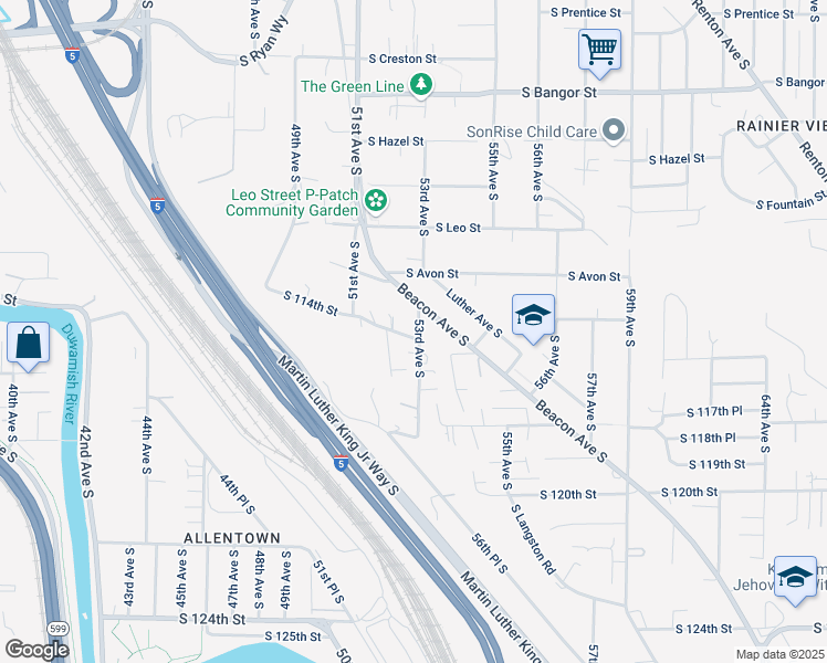 map of restaurants, bars, coffee shops, grocery stores, and more near 11123 Beacon Avenue South in Seattle
