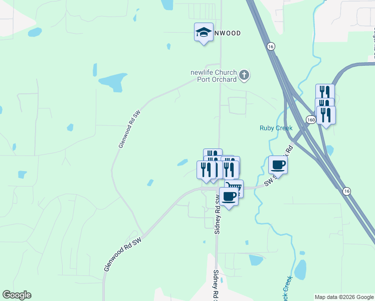 map of restaurants, bars, coffee shops, grocery stores, and more near 5230 Sidney Road Southwest in Port Orchard