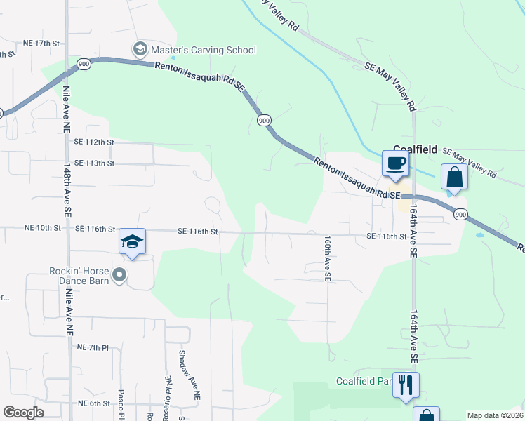 map of restaurants, bars, coffee shops, grocery stores, and more near 15630 Southeast 116th Street in Renton