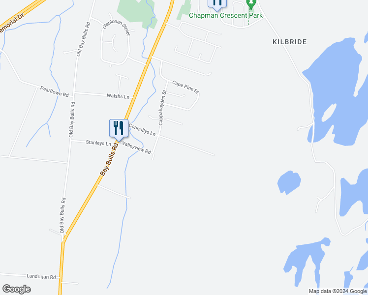 map of restaurants, bars, coffee shops, grocery stores, and more near 54 Valleyview Road in St. John's