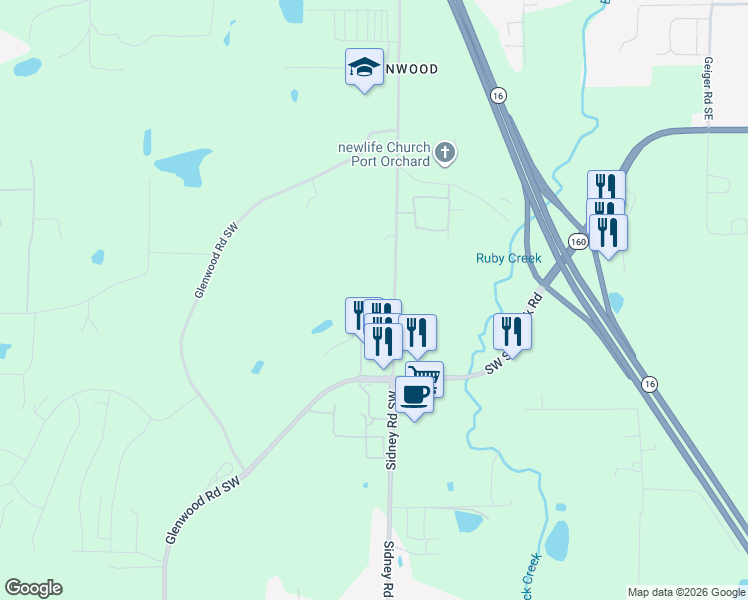 map of restaurants, bars, coffee shops, grocery stores, and more near 5230 Sidney Road Southwest in Port Orchard