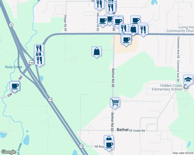 map of restaurants, bars, coffee shops, grocery stores, and more near 5230 Bethel Road Southeast in Port Orchard