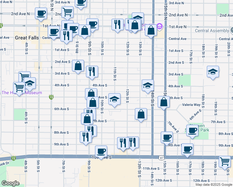 map of restaurants, bars, coffee shops, grocery stores, and more near 1110 4th Ave S in Great Falls